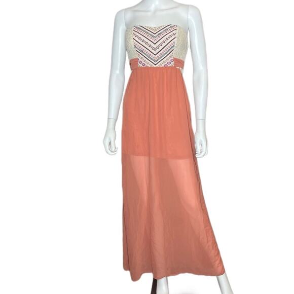 Flying Tomato Embroidered Strapless Maxi Dress Women’s Sz S - Picture 1 of 5